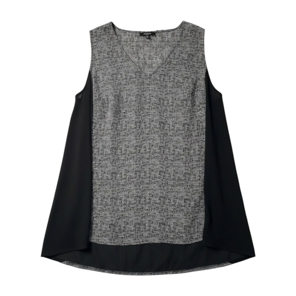 Premise Woman Blouse Black White Textured Mixed Media Sleeveless Top 0X Women